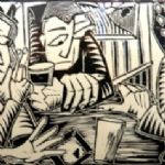 NEIL BOUSFIELD - Engravings Three figures in pub